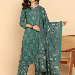 Vbuyz Women Floral Printed Cotton Kurta with Palazzo & Dupatta-image-19
