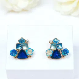 AVANT-GARDE PARIS Gold-Plated Stones Studded & Beaded Floral Shaped Studs-picture-13