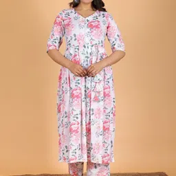 Aramya Floral Printed V-Neck Pure Cotton A-Line Kurta-picture-15