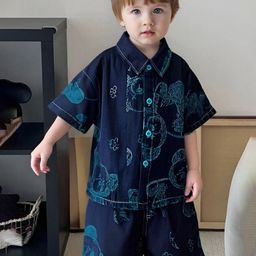 FOREVER FRIDAY Boys Printed Shirt Collar Pure Cotton Shirt with Shorts-picture-46