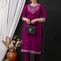Lookmark Women Ethnic Motifs Embroidered Regular Kurta with Trousers-image-24