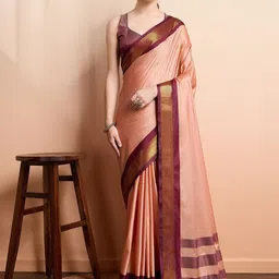 SILKWEAR Ethnic Motifs Zari Silk Cotton Kanjeevaram Saree-image-45