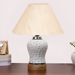 Aura Conical Off White & Peach Colored Printed Glass Frustum Shaped Table Lamp-image-34