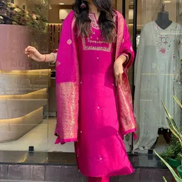 Siya Fashion Women Floral Embroidered Regular Thread Work Kurta with Trousers & With Dupatta-image-97