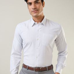 TIM PARIS Grid Tattersall Checked Spread Collar Pure Cotton Formal Shirt-image-59