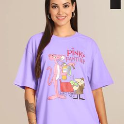 Mast & Harbour Women Pack of 2 Pink Panther Graphic Printed Cotton Oversized T-shirts-image-71
