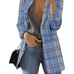 KPOP Women Checked Open Front Jacket-picture-5