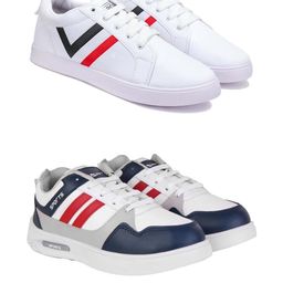 DRACKFOOT Men Set Of 2 White & Blue Synthetic Lace-Ups Non-Marking Running Shoes-image-24