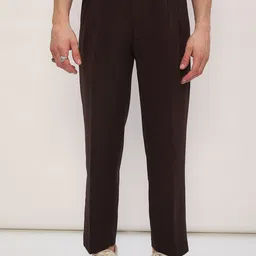 DENNISON Men Solid Relaxed Easy Wash Straight Fit Mid-Rise Pleated Regular Korean Pants-image-96