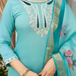 URMIR FASHION Women Floral Embroidered Regular Thread Work Kurta with Trousers & With Dupatta-picture-16