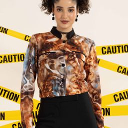 TANDUL Women Lightweight Crop Bomber with Patchwork Jacket-image-56