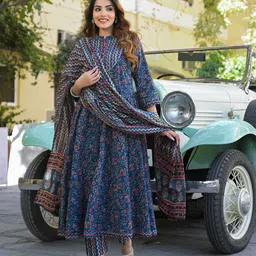 Divena Women Floral Printed Regular Sequinned Pure Cotton Kurta with Trousers & With Dupatta-11