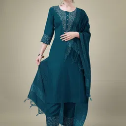 Rujave Women Paisley Embroidered Regular Sequinned Kurta with Trousers & With Dupatta-picture-49