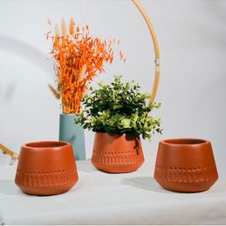 TRUSTBASKET 3-Pcs Brown Mitti Textured Planters-40