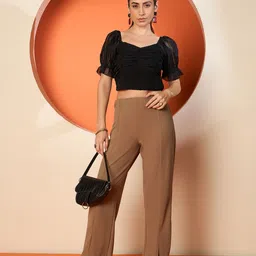 Antheaa Women Smart Slim Fit High-Rise Pleated Trousers-image-43