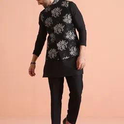 KISAH Men Embroidered Regular Fit Thread Work Kurta Nehru Jacket Trouser Set-picture-10
