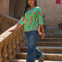THE FAB FACTORY Selection Of 2 Floral Printed Mandarin Collar Tunics-image-83