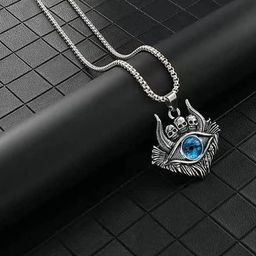 P. R. PRINTS Men Silver-Plated Evil Eye Dragon Locket Pendant With Chain-46