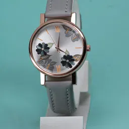 VIRAKTI Women Brass Printed Leather Straps Digital Round Reset Time Watch F-49-GREY-25-image-57