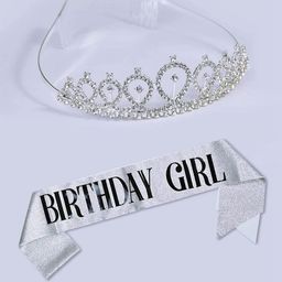 DressBerry Women Rhinestone Tiara with 'Birthday Girl' Sash-image-64