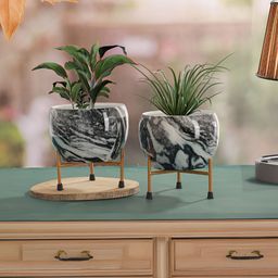Homspurts 2-Pcs Brown Printed Metal Planters With Stands-5