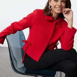 Trendyol Women Stand Collar Solid Casual Tailored Jacket-image-22