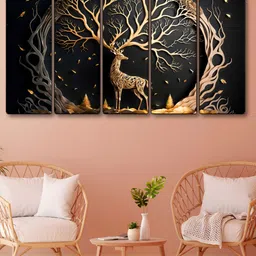 Myntra Elegant Homes Black & Gold-Toned 5 Piece Wood Birds and Animals Wall Paintings-image-74