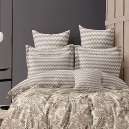 Myntra Elegant Homes Cream-Coloured & Green 350 TC King Bedsheet with 2 Pillow Covers-image-87