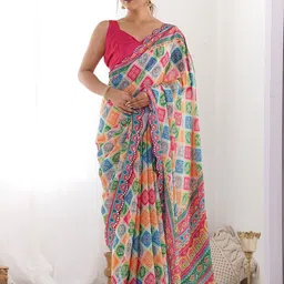 Anouk Ethnic Motifs Printed Mirror Work Saree-picture-36
