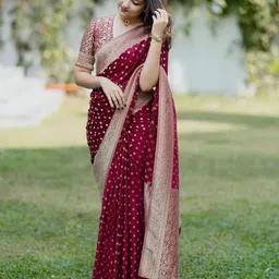 KALINI Woven Design Zari Silk Blend Banarasi Saree-picture-12