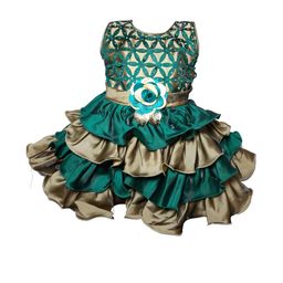 Samjho Fashion Girls Green & Gold Embellished Silk Sleeveless Fit & Flare Dress-image-75