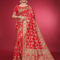 LEAFFEB Woven Design Zari Pure Silk Banarasi Saree-picture-21