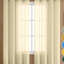 THE LINEN COMPANY Cream-Coloured Set of 2 Sheer Window Curtain-17