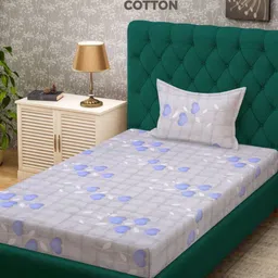 Myntra Elegant Homes Blue & White Printed 400 TC Single Bedsheet Set -2.25 m x 1.50 m-image-79