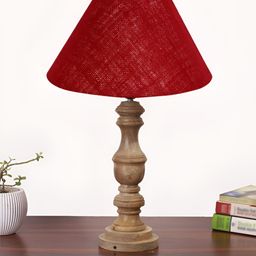Devansh Maroon & Brown Wooden Frustum Shaped Table Lamp-18