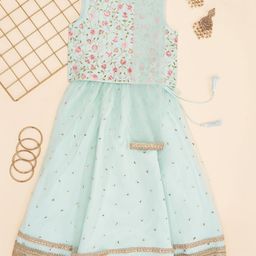 AKKRITI BY PANTALOONS Girls Embroidered Sequinned Ready to Wear Lehenga & Blouse With Dupatta-image-11