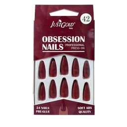 JUSTGOLD Set Of 24 Professional Obsession Press On Pre Glued Nails - Maroon-17