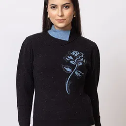 GFO Women Self Design Mock CollarWoollen Pullover-picture-16