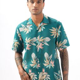 Vestirio Men Relaxed Cuban Collar Floral Printed Linen Blend Casual Shirt-image-65