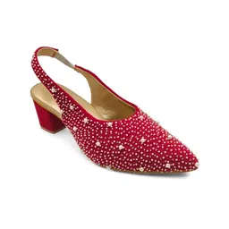 SHRIVAS BY ARCHITA MEHTA Women Embellished Suede Block Heel Mules-picture-10
