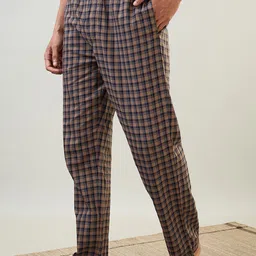 SleepZ by Raymond Men Checked Mid-Rise Cotton Lounge Pants-image-60
