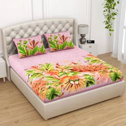 Aura Pink FloralPrinted Pure Cotton 120 TC Queen Bedsheet Set 2.35 x 2.15m-image-54