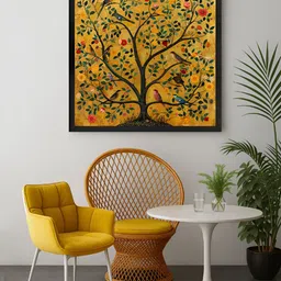 999Store Yellow & Black Tree Adorned With Various Birds Canvas Wall Art-4