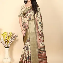 J 6 DESIGNER Ethnic Motifs Zari Art Silk Block Print Saree-picture-12