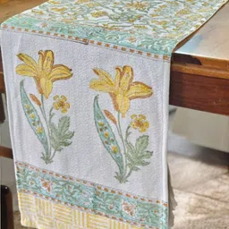 Feels Like Home Mehka Aangan White & Blue Printed Aangan Table Runner-44