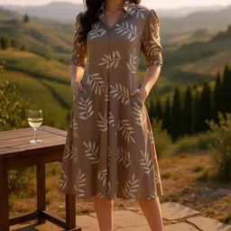 Hive91 Women Floral Printed Shirt Collar Puff Sleeve A-Line Dress-image-79
