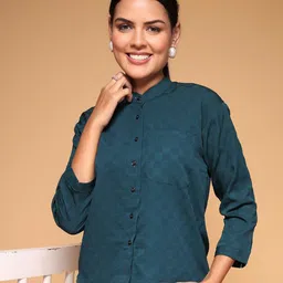 KATLINE Women Mandarin Collar Three-Quarter Sleeves Top-image-17