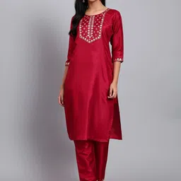 BANJANAN Women Ethnic Motifs Embroidered Regular Sequinned Kurta with Trousers-picture-4
