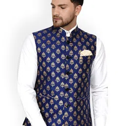 VEERA PARIDHAAN Banarasi Printed Mandarin Collar Nehru Jacket-12