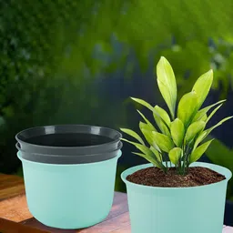 Kuber Industries 4Pcs Blue & Grey Textured Planters With Plate-97